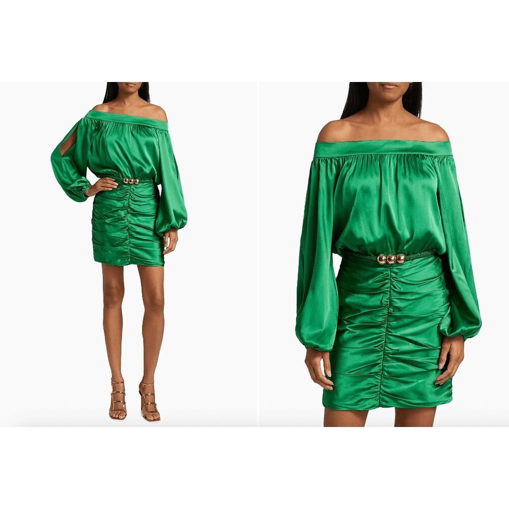 Silvia Tcherassi Claudette Silk Ruched Minidress In Green SMALL $1290